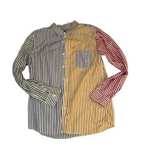 PacSun Green/Yellow/Red/Blue Striped Button Down Shirt